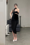 Un Morceau lace velvet stitching twists tube top UM231SZ18 black PUM37